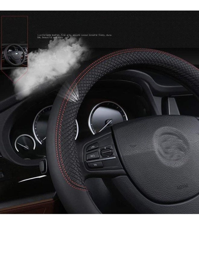Generic Car Steering Wheel Cover,Anti-Slip Matte Finish Auto Universal, Genuine Leather, Universal 15 Inch Fit, Odor-Free Embossing Pattern(Black & Brown)  - Image 5