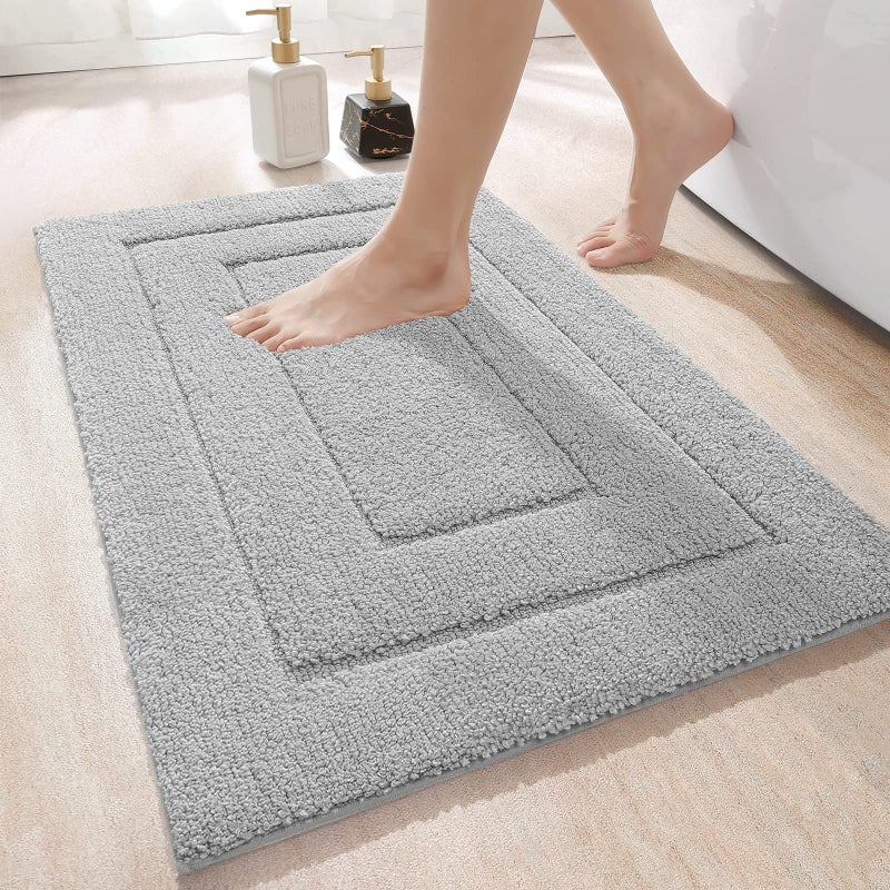 DEXI Ultra Soft Bath Mat 50 x 80 cm NonSlip Absorbent Microfiber Mats Machine Washable Quick Dry Rugs Bathroom Accessories Decor Light Grey