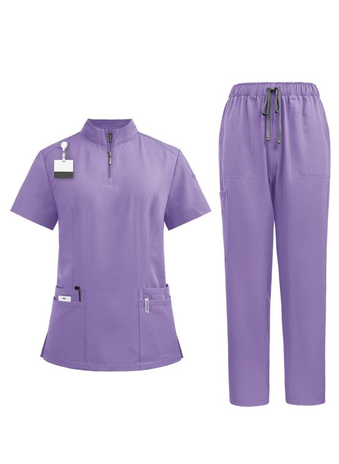 Loquat Medical Uniform Scrubs Set Medical Scrubs 2 Piece Set Top and Pants Suit With Pockets Light Purple 