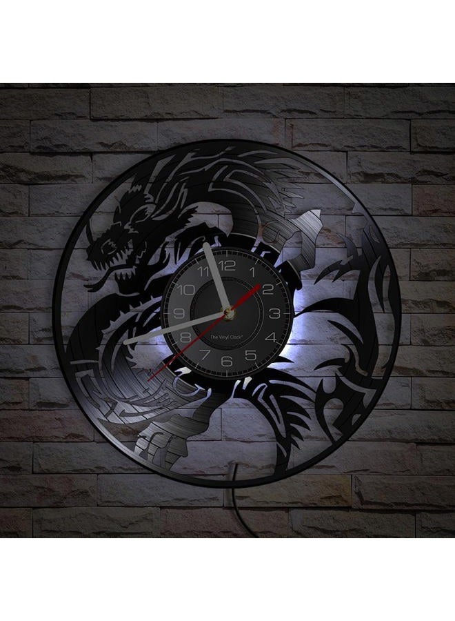 Timethink 12 Inch Dragon LED Wall Clock with 7 Colors Changing, Silent Non Ticking Vintage Flying Evil Dragon Spiritual Symbol Fantasy Vinyl Record Wall Clock Watch for Living Room Bedroom Decor - Image 3