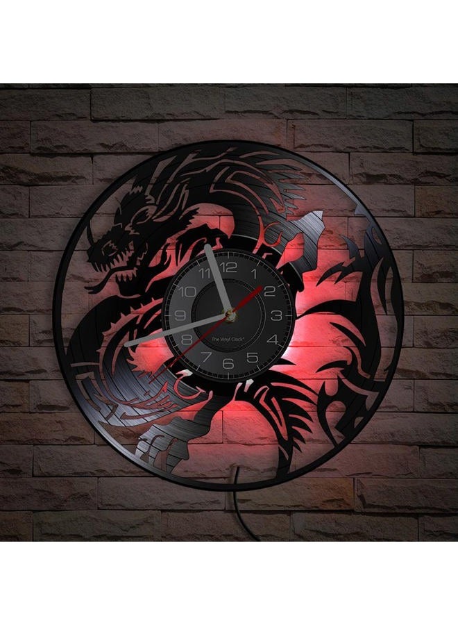 Timethink 12 Inch Dragon LED Wall Clock with 7 Colors Changing, Silent Non Ticking Vintage Flying Evil Dragon Spiritual Symbol Fantasy Vinyl Record Wall Clock Watch for Living Room Bedroom Decor - Image 2