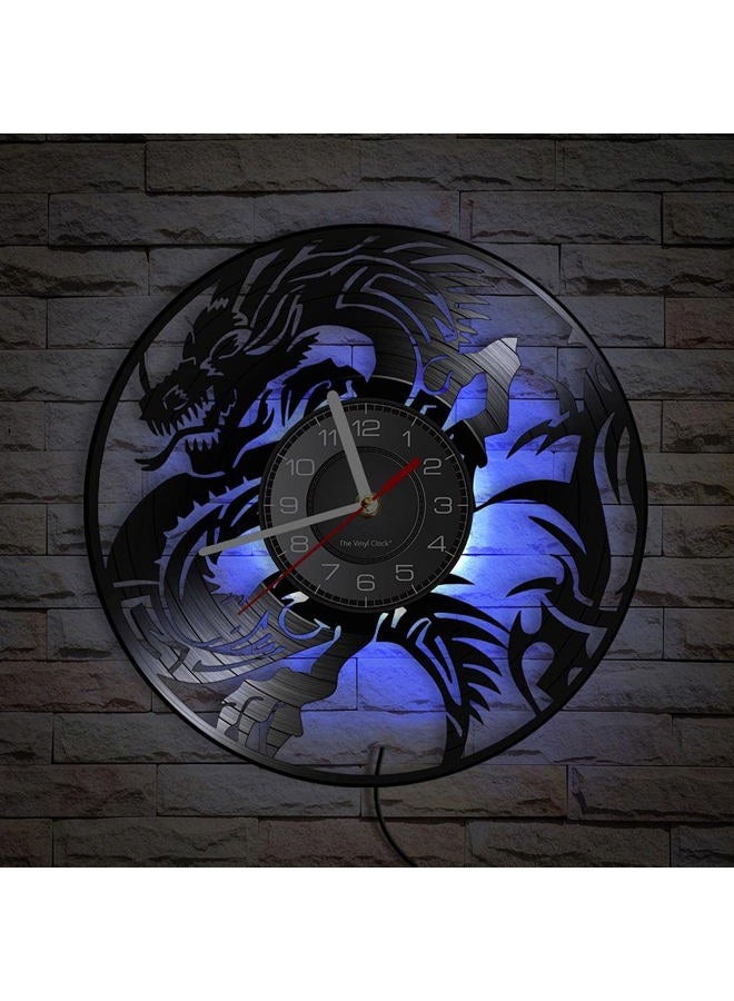 Timethink 12 Inch Dragon LED Wall Clock with 7 Colors Changing, Silent Non Ticking Vintage Flying Evil Dragon Spiritual Symbol Fantasy Vinyl Record Wall Clock Watch for Living Room Bedroom Decor - Image 4