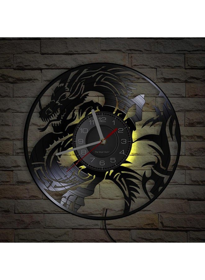 Timethink 12 Inch Dragon LED Wall Clock with 7 Colors Changing, Silent Non Ticking Vintage Flying Evil Dragon Spiritual Symbol Fantasy Vinyl Record Wall Clock Watch for Living Room Bedroom Decor - Image 5
