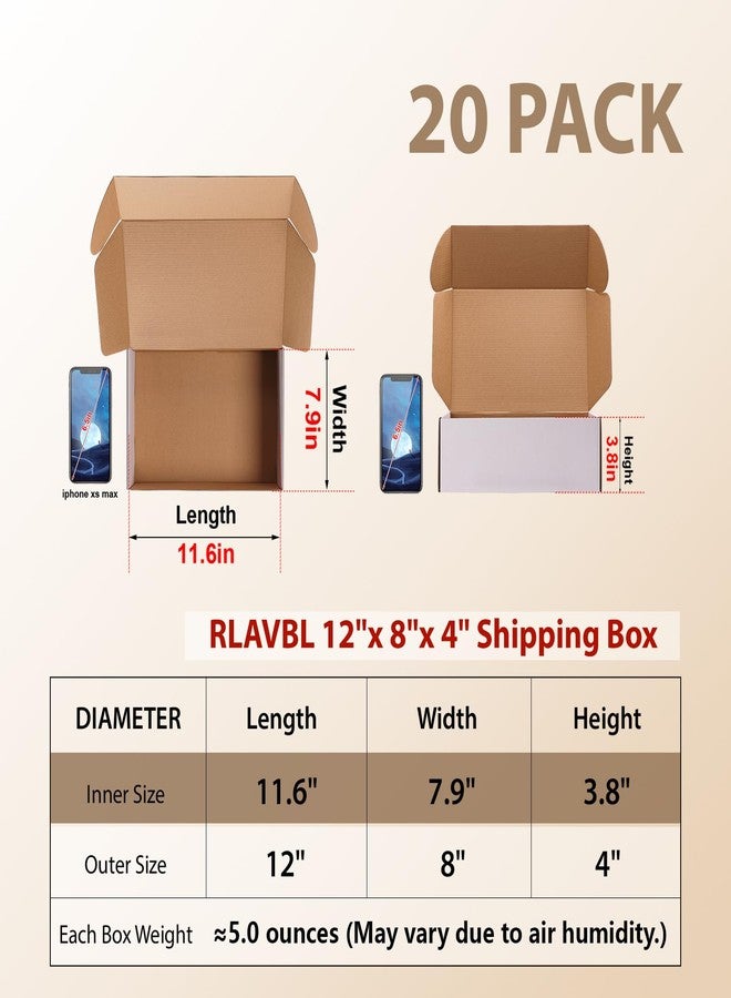 RLAVBL 12x8x4 Inches Shipping Boxes Set of 20, White Small Corrugated Cardboard Box, Mailer Boxes for Packing Small Business - Image 2