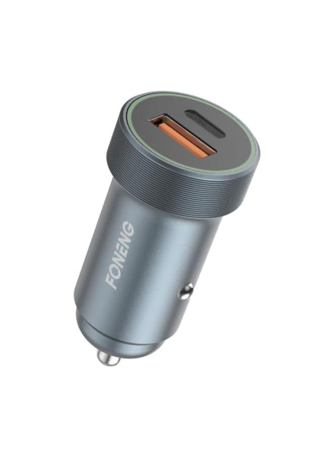 FONENG C16 Metal Car Charger with Usb +C Dual Ports (30W) - Image 1