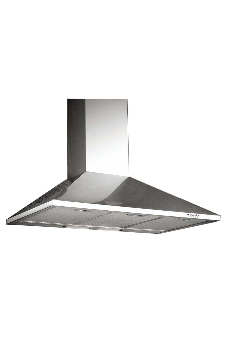 ELBA - 90cm Wall-Mounted Pyramid Kitchen Hood - 760m³/h Airflow - 3 Speeds - Lights - Mechanical Push Button Control - Aluminum + Charcoal Filters - Stainless Steel - Italian Technology
