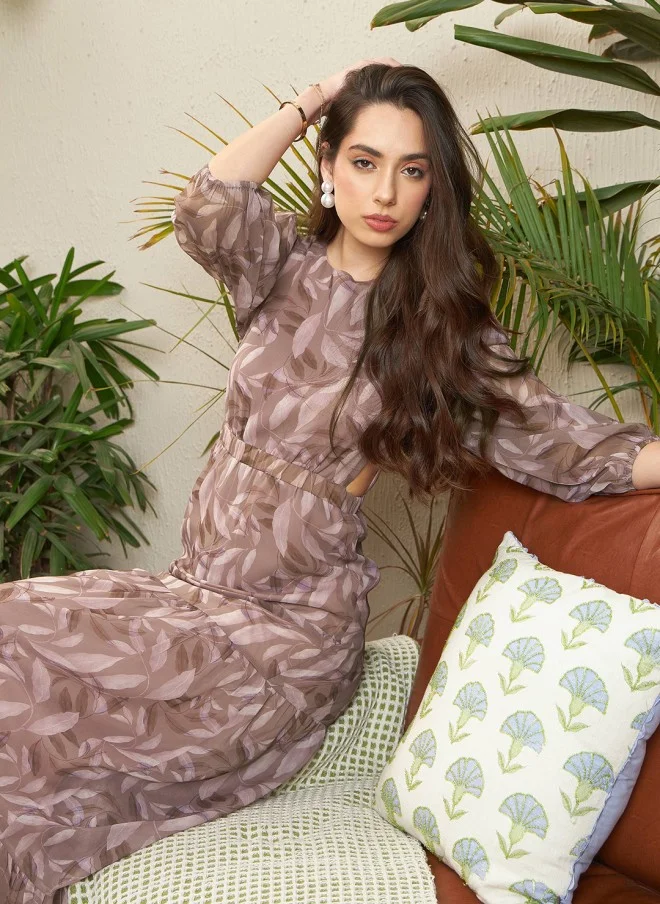 ساسافراس Brown Floral Printed Cut-Out Tiered Maxi Dress for Women