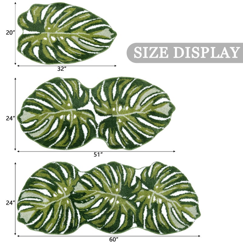Homantic Green Bathroom Runner Rug - Leaf Long Bath Mat Tropical Monstera Bath Rugs Non Slip Washable Bathrug for Bathroom Floor, Cute Restroom Rug, Plant Absorbent Bathmat Botanical Home Decor 24" x 60" - Image 2