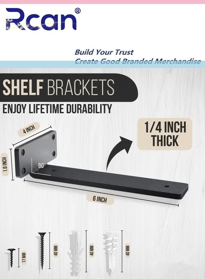 Rcan 6 Pack Shelf Brackets 6 Inch Floating Shelf Bracket Heavy Duty Hidden Shelf Brackets Iron Metal Brackets for Shelf Support with Screw Included - Image 5