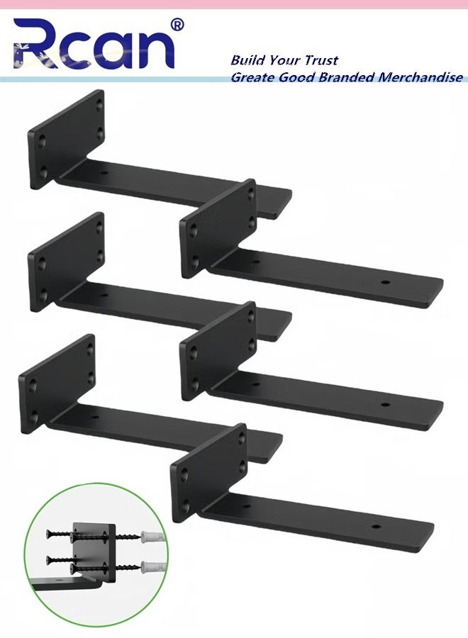 Rcan 6 Pack Shelf Brackets 6 Inch Floating Shelf Bracket Heavy Duty Hidden Shelf Brackets Iron Metal Brackets for Shelf Support with Screw Included - Image 1