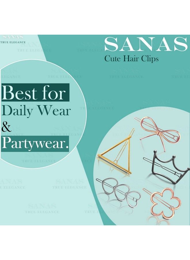 Sanas Cute Metal Hair Pin Korean Fashion Fancy Hair Pins Unique Stylish Hair Accessories For Women And Teens (Pack Of 12) - Image 5