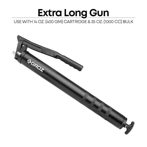 Groz High Capacity Grease Gun 1 Kg with 6" (150mm) Steel Extension and Coupler | Upto 6000psi Pressure | Extra Long Grease Gun | Black | 12 Months Warranty | G11R/B - Image 2