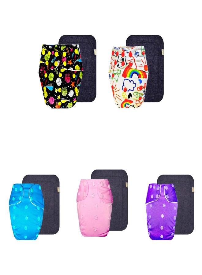 Dumbledo Premium Cloth Diaper with Gray Insert (Pack of 5) | Soft & Gentle | Reusable & Washable | Travel Friendly | Trusted by Moms | 3 Months - 3 Years | Unisex Baby - Image 1