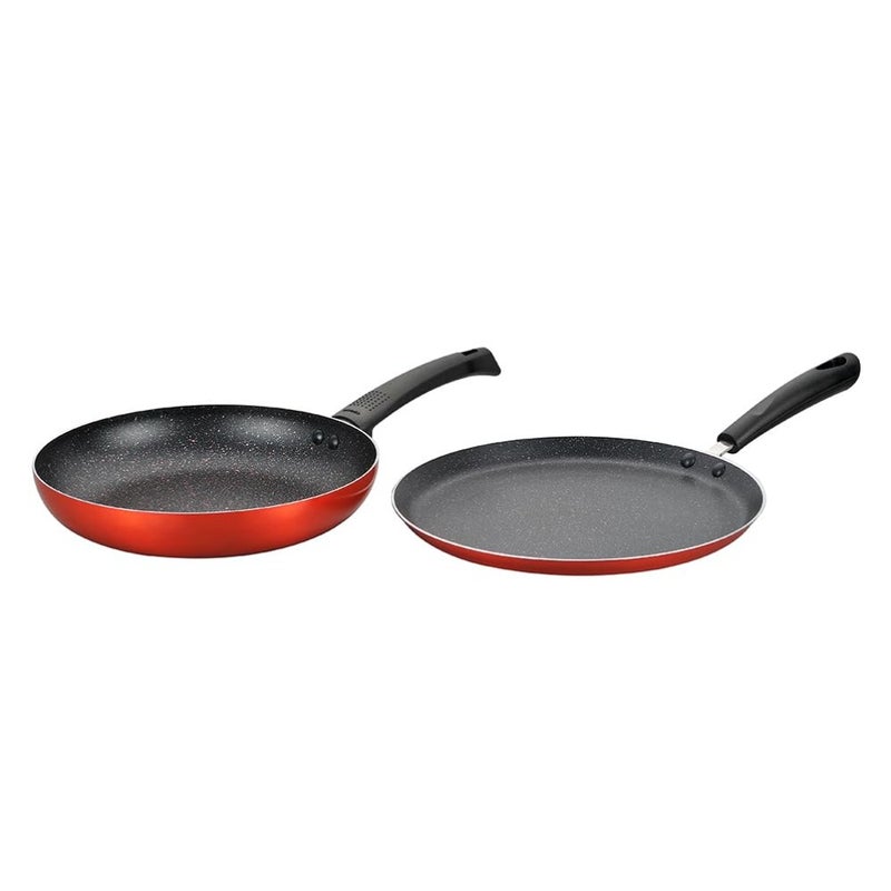 ULTRA 2PCS non-stick cookware set: frypan 26cm + tawa 28cm, pressed aluminum, metallic orange, induction bottom, suitable for all stoves - Image 2