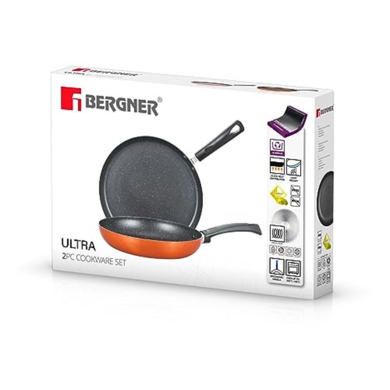 ULTRA 2PCS non-stick cookware set: frypan 26cm + tawa 28cm, pressed aluminum, metallic orange, induction bottom, suitable for all stoves - Image 4