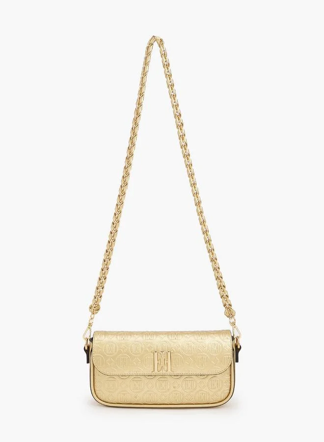 ELLE Monogram Debossed Crossbody Bag With Chain Strap