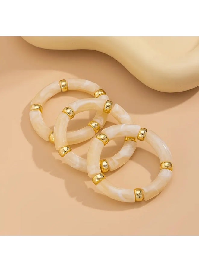 Just Pretty Corner 3pcs Acrylic Bead Stackable Bracelets White - Image 1