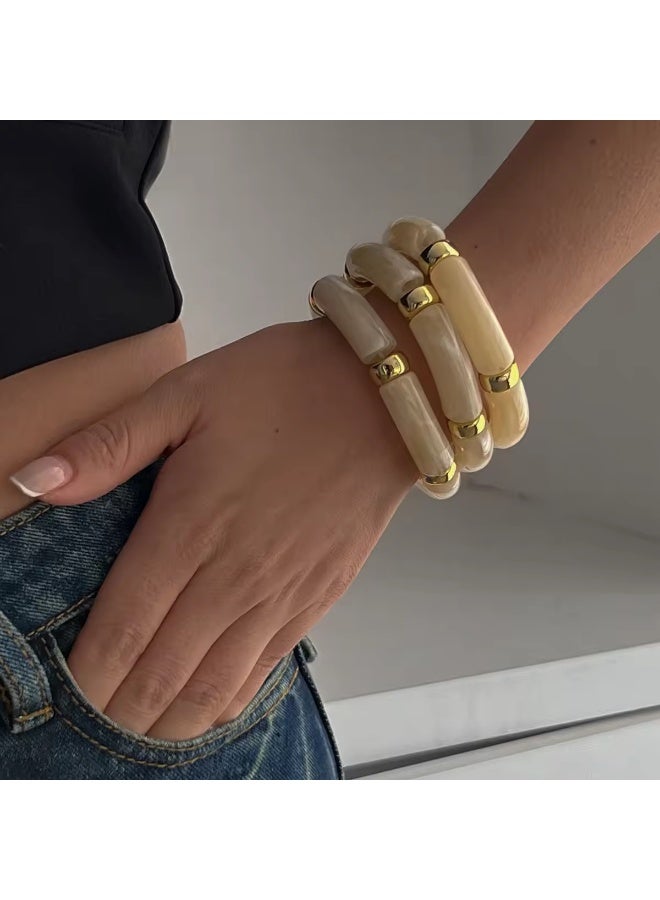 Just Pretty Corner 3pcs Acrylic Bead Stackable Bracelets White - Image 2