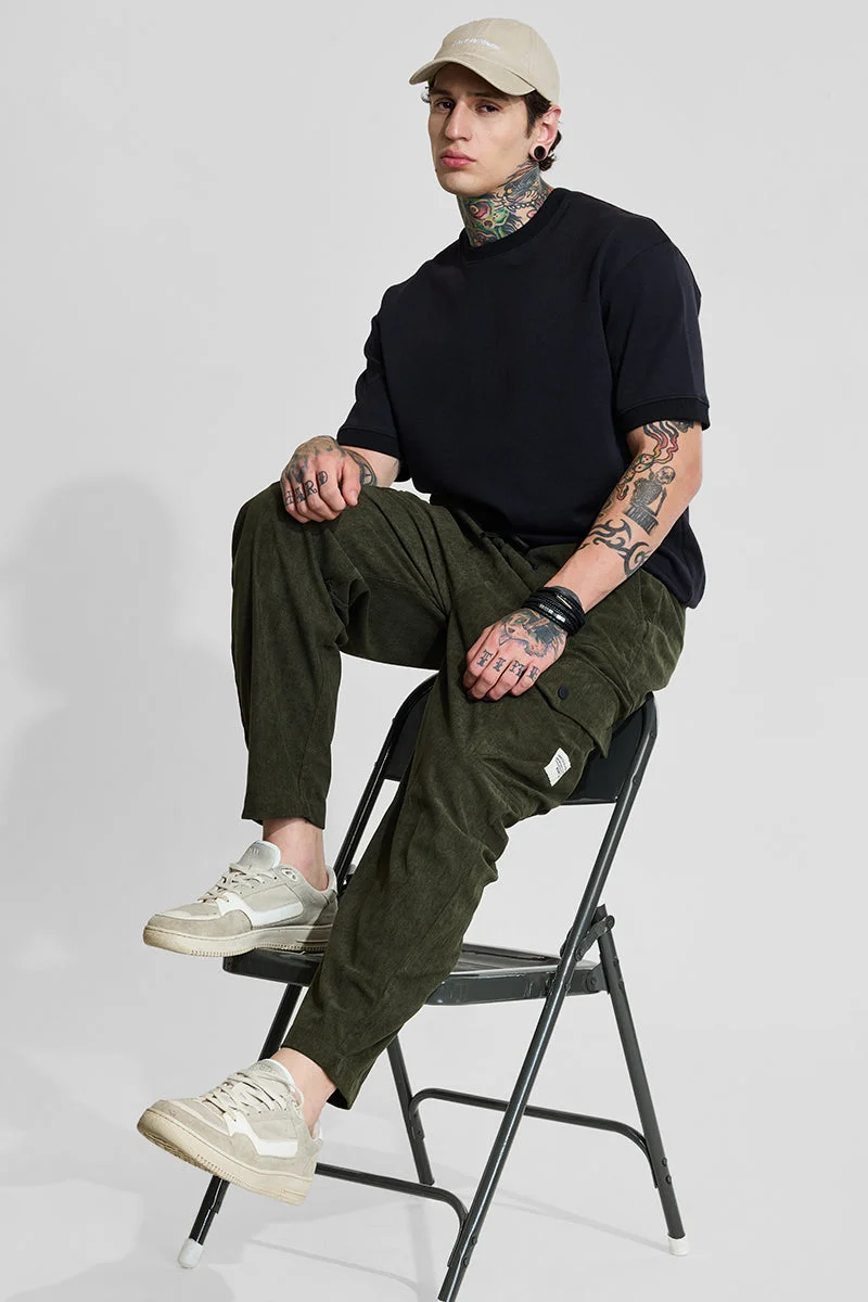 SNITCH Olive Olive Relaxed Fit Corduroy Cargo Pants for Men | Best Price UAE