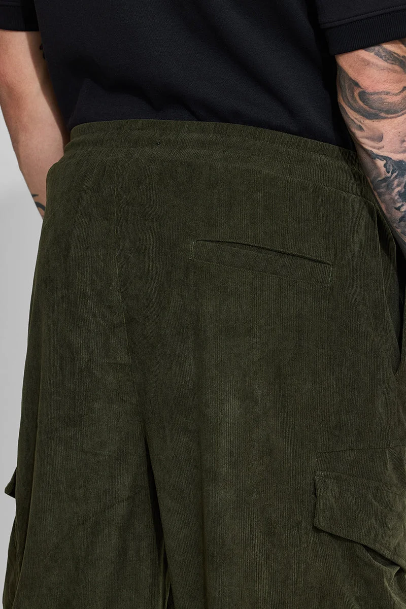 SNITCH Olive Olive Relaxed Fit Corduroy Cargo Pants for Men | Best Price UAE