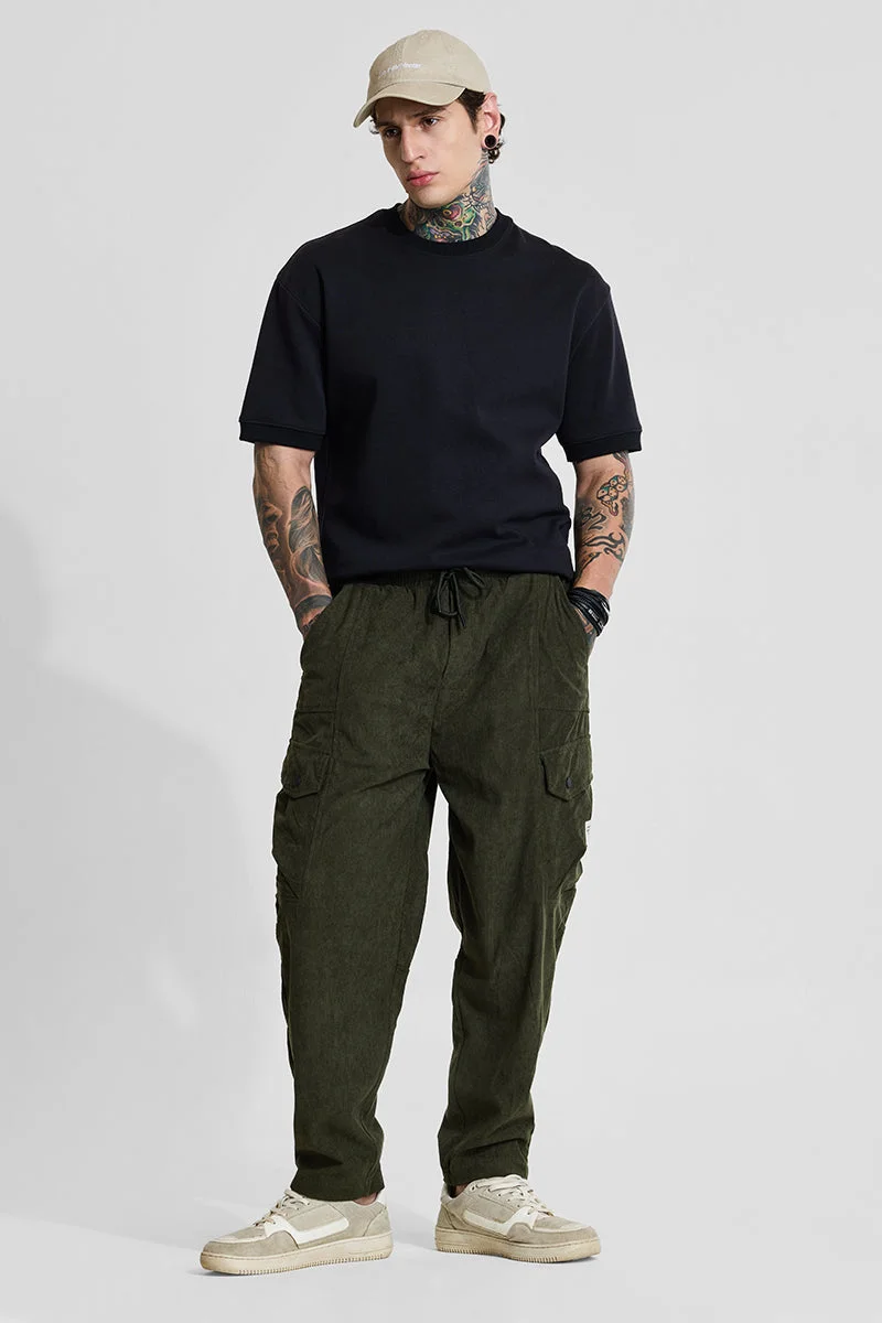 SNITCH Olive Olive Relaxed Fit Corduroy Cargo Pants for Men | Best Price UAE