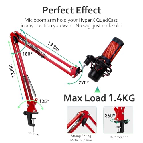 WIBOND For HyperX Quadcast Boom Arm Upgraded Mic Arm with Reduce Wind Noises Mic Foam Cover Red Boom Arm for Hyperx Quadcast 38 to 58 Adapter Compatible with Other Models - Image 3