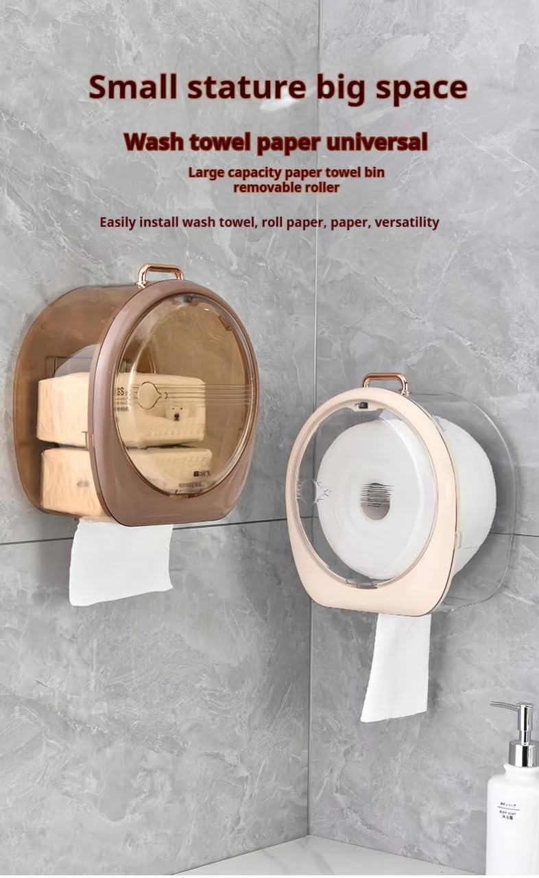 Qurax Punch-Free Paper Holder Wall-Mounted Toilet Toilet Paper Box Tissue Box Hand Carton Storage Rack Paper Extraction Box Light Luxur (Multicolor) (Skin) - Image 4