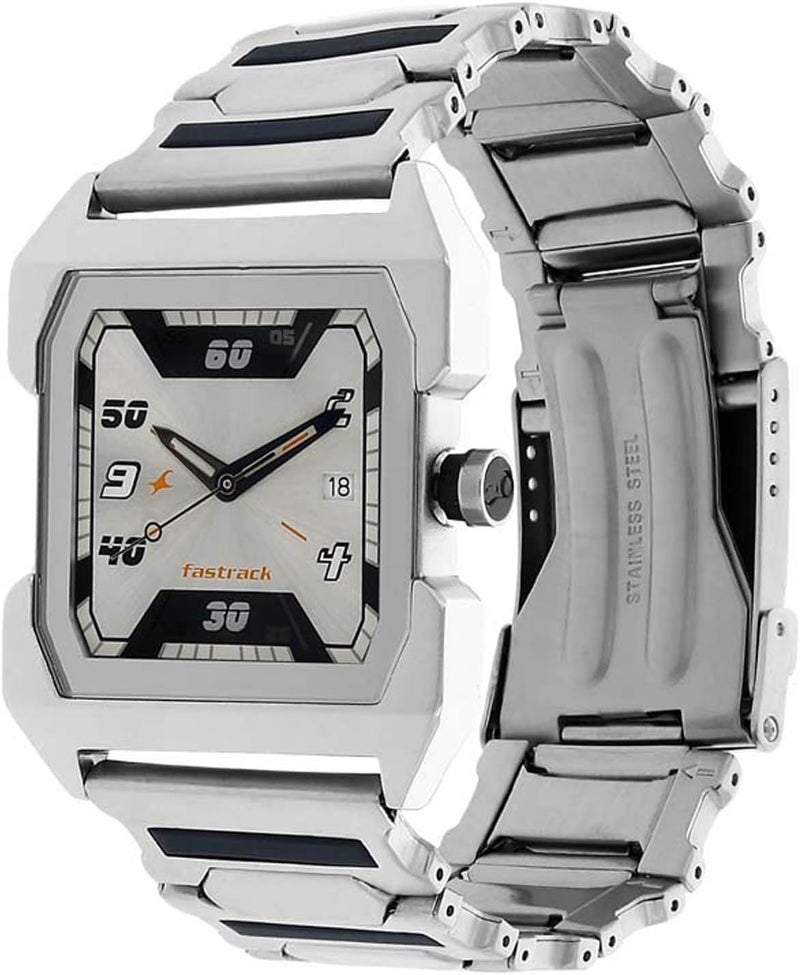 فاستراك ساعة فاست تراك للرجال كاجوال بخاصية تناظرية، زجاج كوارتز معدني، مقاومة للماء مع حزام معدني فضي/حزام جلدي - Image 2