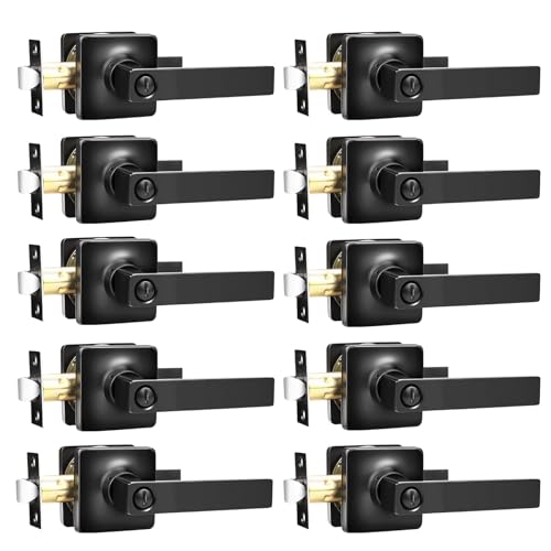 GOBEKOR 10 Pack Matte Black Privacy Door Levers Bedroom Door Handle with Lock Interior Door Handles Keyless Door Lock Straight Bed/Bath Lever - Image 1