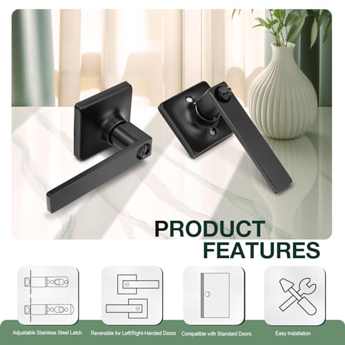 GOBEKOR 10 Pack Matte Black Privacy Door Levers Bedroom Door Handle with Lock Interior Door Handles Keyless Door Lock Straight Bed/Bath Lever - Image 5
