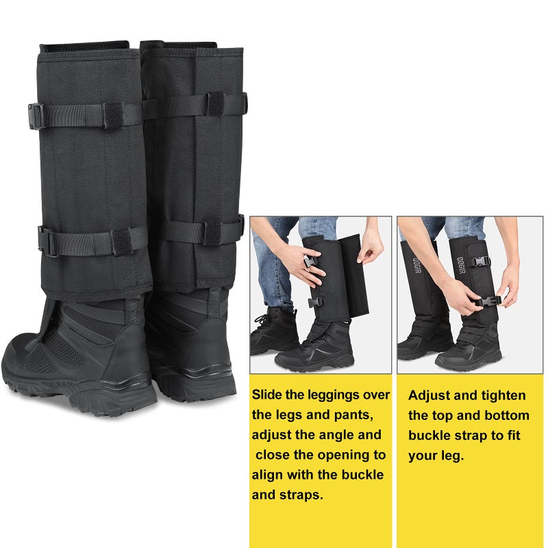 QOGIR Snake Gaiters for Hunting: Durable Snake Guards, Snake Gaiter Leggings for Men & Women, Snake Bite Protection for Lower Legs, Snake Proof Gaiters with Adjustable Size(Black) - Image 3
