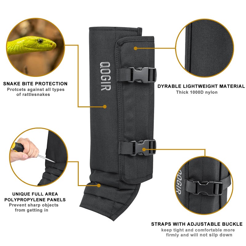 QOGIR Snake Gaiters for Hunting: Durable Snake Guards, Snake Gaiter Leggings for Men & Women, Snake Bite Protection for Lower Legs, Snake Proof Gaiters with Adjustable Size(Black) - Image 2