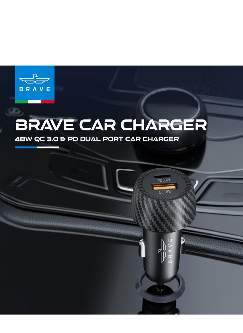 48W Type-C Car Charger, 2-Port Fast Charging Adapter with Quick Charge 3.0 and Qualcomm Quick Charge 3.0, Includes 100W Type-C Charging Cable - Compatible with iPhone 16/15 Pro Max, iPhone 14/13/12/11 Series, Samsung Galaxy S24/23/22/21/20 Plus/Ultra/S10/Note 20/10, iPad Air/Pro, AirPods, and More for Fast Charging