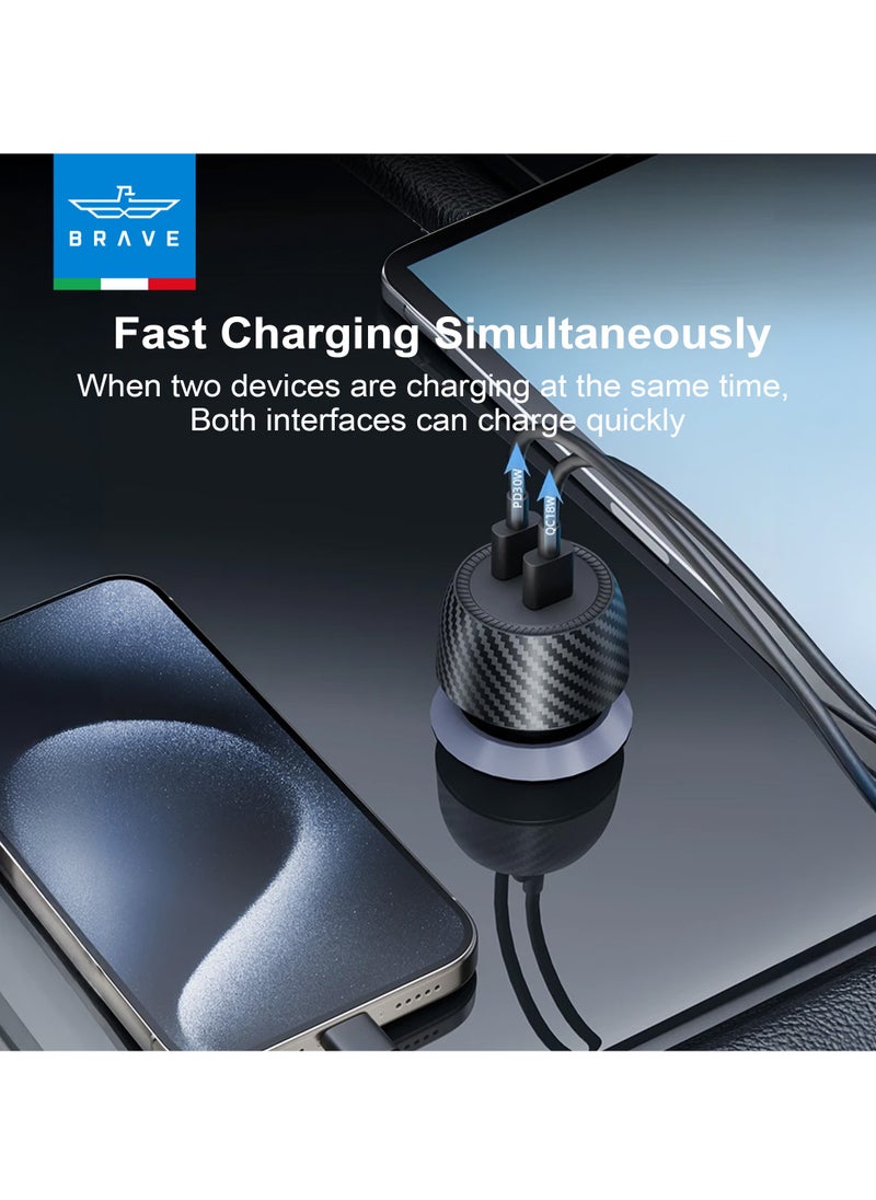 48W Type-C Car Charger, 2-Port Fast Charging Adapter with Quick Charge 3.0 and Qualcomm Quick Charge 3.0, Includes 100W Type-C Charging Cable - Compatible with iPhone 16/15 Pro Max, iPhone 14/13/12/11 Series, Samsung Galaxy S24/23/22/21/20 Plus/Ultra/S10/Note 20/10, iPad Air/Pro, AirPods, and More for Fast Charging