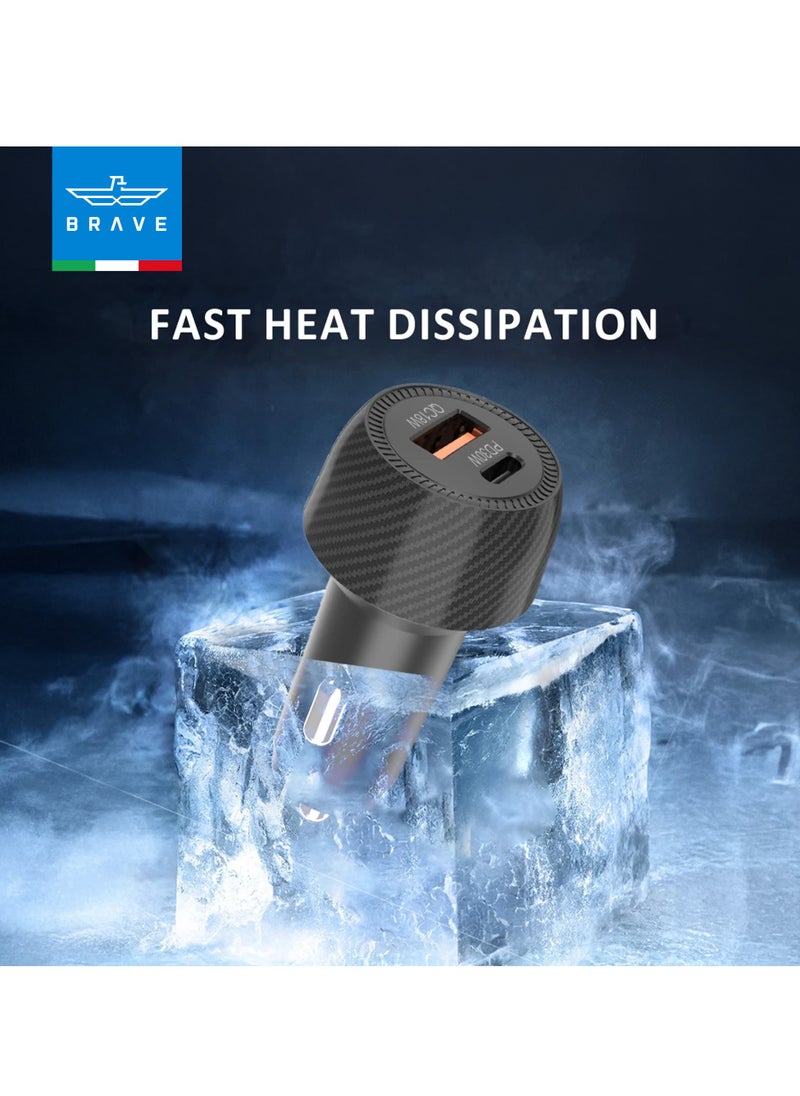 48W Type-C Car Charger, 2-Port Fast Charging Adapter with Quick Charge 3.0 and Qualcomm Quick Charge 3.0, Includes 100W Type-C Charging Cable - Compatible with iPhone 16/15 Pro Max, iPhone 14/13/12/11 Series, Samsung Galaxy S24/23/22/21/20 Plus/Ultra/S10/Note 20/10, iPad Air/Pro, AirPods, and More for Fast Charging