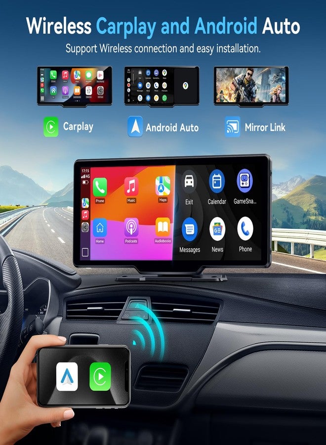 Carpeer Portable Carplay Screen for Car, 10.26" Wireless Carplay & Android Auto Car Play Touchscreen with 1080P Backup Camera,GPS Navigation,Voice Control,5.0 Bluetooth (10.26inch) - Image 2