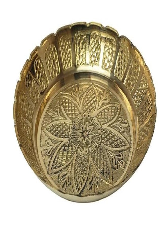 أديتري_كرييشن طبق نقش نحاسي مزخرف، طبق براساد، كاتوري، لمهرجان لاكشمي بوجان الهندي التقليدي، هدايا رأس السنة، أدوات بوجا، مستلزمات منزلية، هدايا الانتقال إلى منزل جديد (الحجم: قطر 5 بوصات)، باترا (كاتوري) (ذهبي). - Image 2