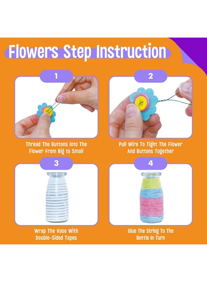 SpriteGru Flower Craft Kit for Kids, Make Your Own Flower Bouquet with Buttons and Colorful Petals, Art Vase and Craft DIY Activity Gift for Boys & Girls Age 4 5 6 7 8 9 10 Year Old (2 Glass Vase) - Image 4