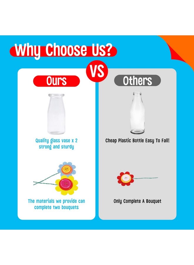 SpriteGru Flower Craft Kit for Kids, Make Your Own Flower Bouquet with Buttons and Colorful Petals, Art Vase and Craft DIY Activity Gift for Boys & Girls Age 4 5 6 7 8 9 10 Year Old (2 Glass Vase) - Image 5