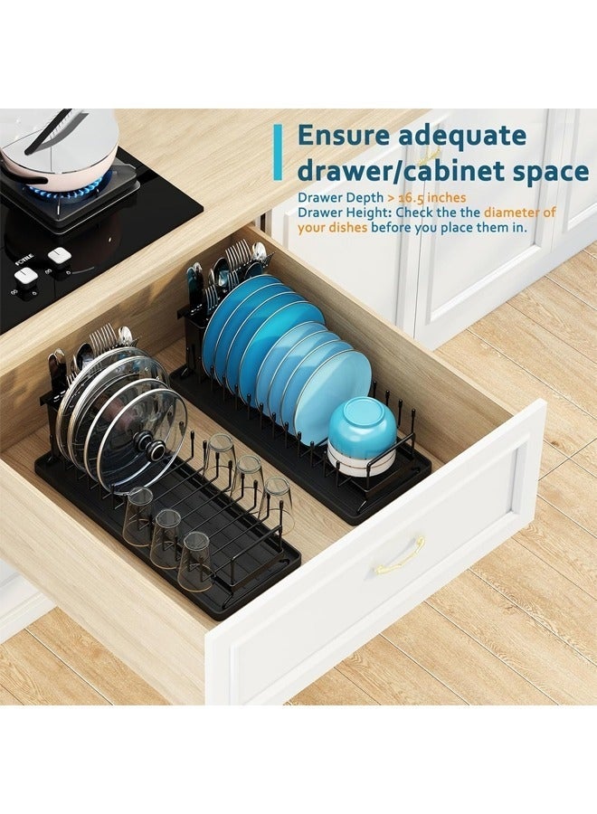 Arabest حامل أطباق صغير لتجفيف الأطباق، حامل أطباق مدمج لسطح المطبخ مع حصيرة تجفيف أطباق سيليكون، مصفاة أطباق من الفولاذ المقاوم للصدأ لخزانة حوض المطبخ، حامل أطباق موفر للمساحة لحامل أدوات المائدة (أسود) - Image 2