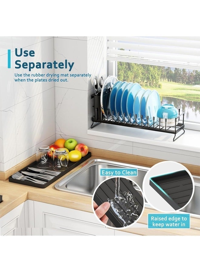 Arabest حامل أطباق صغير لتجفيف الأطباق، حامل أطباق مدمج لسطح المطبخ مع حصيرة تجفيف أطباق سيليكون، مصفاة أطباق من الفولاذ المقاوم للصدأ لخزانة حوض المطبخ، حامل أطباق موفر للمساحة لحامل أدوات المائدة (أسود) - Image 3