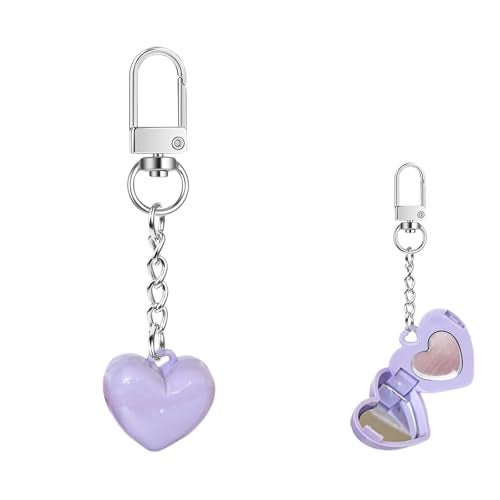 HongEast Cute Heart Keychain,DIY Lip Cheek Balm Heart Purse Bag Charm,Y2K Kawaii Keyring Decor Accessories for Women Gift with Mirror and Spoon(Purple) - Image 1