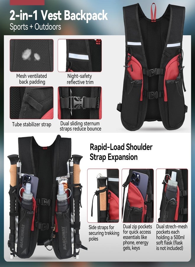 MARCHWAY Lightweight Hydration Backpack with Vest Style Straps & 2.5L TPU Water Bladder, Versatile Sleek Multi-Pocket Pack for Hiking, Cycling, Running, Backpacking, Travel (Red) - Image 3