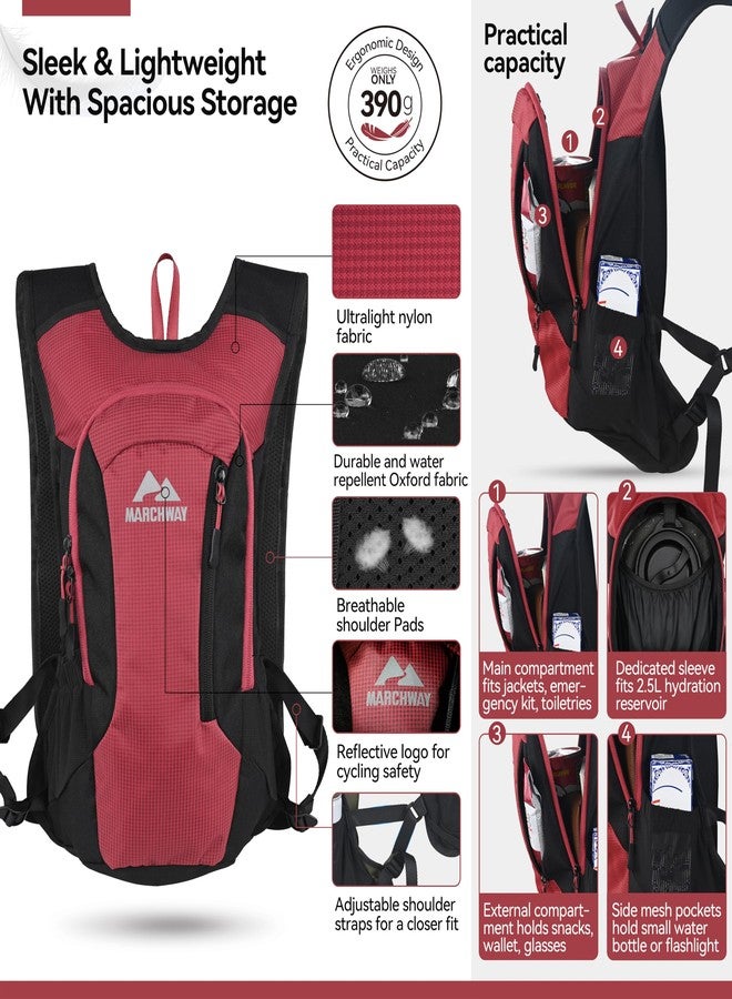 MARCHWAY Lightweight Hydration Backpack with Vest Style Straps & 2.5L TPU Water Bladder, Versatile Sleek Multi-Pocket Pack for Hiking, Cycling, Running, Backpacking, Travel (Red) - Image 2