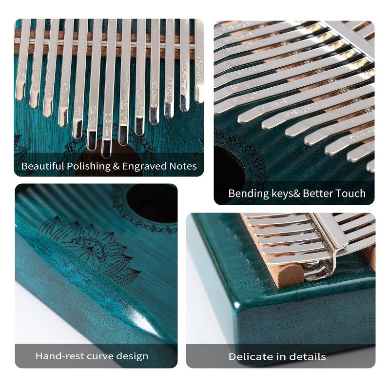 Ubblove Kalimba Thumb Piano 17 Keys, Portable Mbira Finger Piano Gifts for Adults Music Instrument Thumb Pianos - 17 Keys Green - Image 4