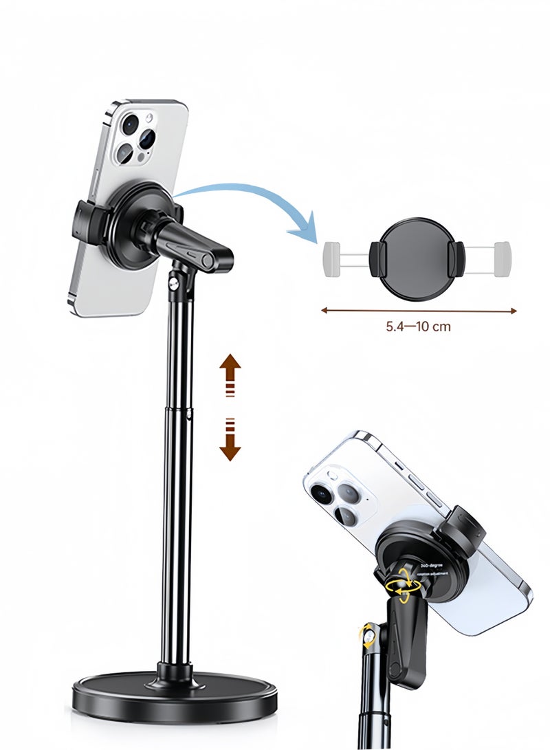 SUNDAREE حامل الهاتف المحمول للمكتب والمنزل، ارتفاع قابل للتعديل 24-38.5 سم، ذراع دعم زاوية قابلة للتعديل، زاوية عرض قابلة للتعديل 360 درجة، نوع المشبك أكثر ملاءمة لالتقاط الصور وتسجيل مقاطع الفيديو والبث المباشر، أسود - Image 1