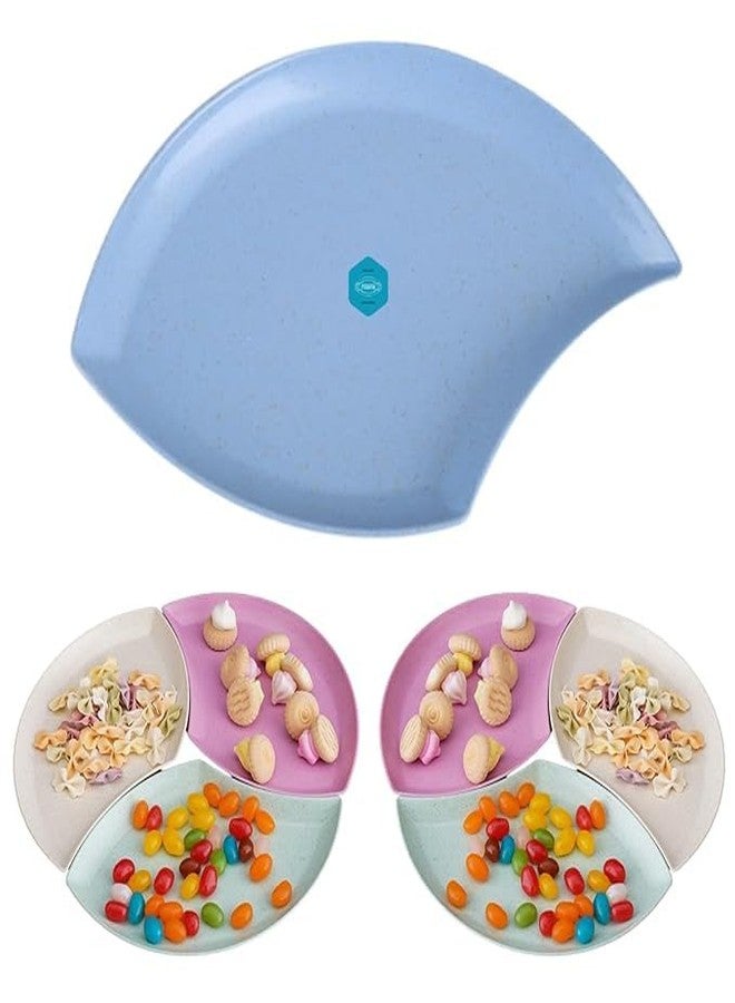 Clovis Wheat Straw Petal Plate Set - Creative Snack, Fruit, and Dessert Dishes with Spit Bone Tray, Ideal for Candy, Kitchen Accessories, Moon Design Serving Tray (Mix, Set of 6, 18 x 11.3 x 2.5 CM) - Image 1