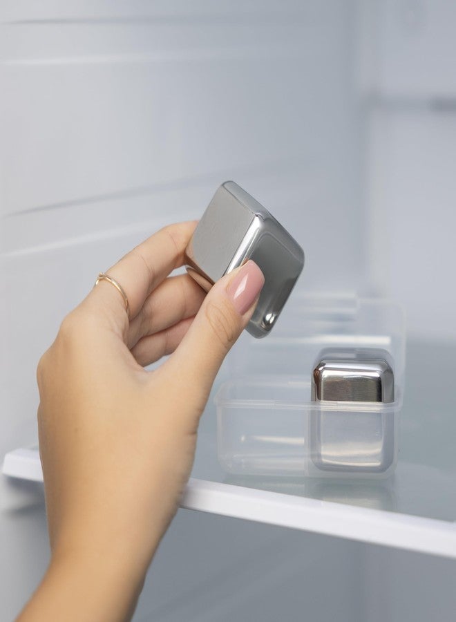 Outset Stainless Steel Ice Cubes, Set of 2 Reusable Metal Whiskey Stones with Store Box, 1.57" - Image 2