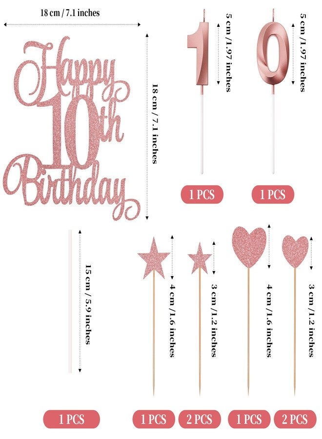 Lecferrarc 10th Birthday Cake Decorations, 10th Birthday Candles Cake Numeral Candles and Glitter Happy 10th Birthday Cake Toppers Set for Birthday Party Supplies (Rose Gold) - Image 2