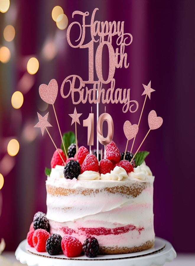 Lecferrarc 10th Birthday Cake Decorations, 10th Birthday Candles Cake Numeral Candles and Glitter Happy 10th Birthday Cake Toppers Set for Birthday Party Supplies (Rose Gold) - Image 4